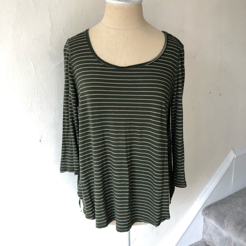 Free People Striped Side Slit 3/4 Sleeve Top EUC